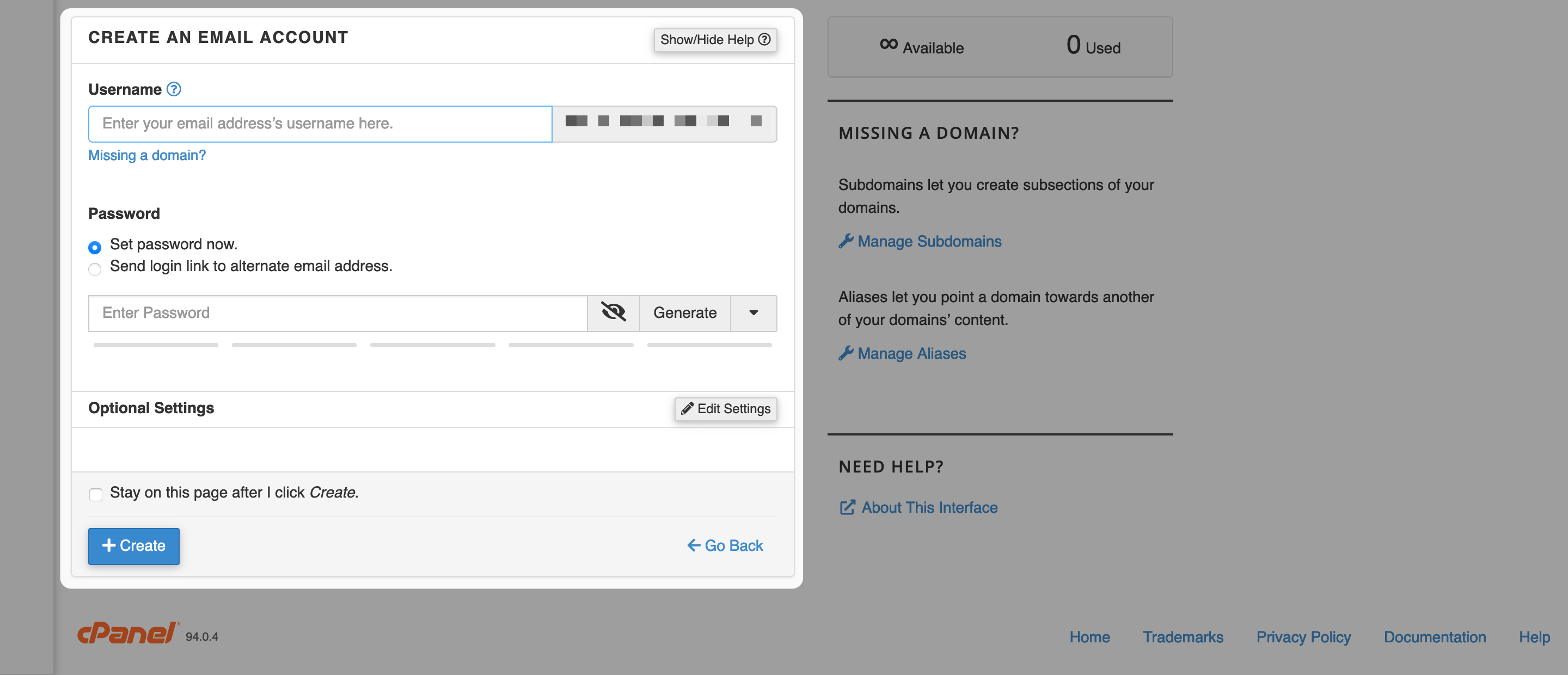 Creando una cuenta de correo electrónico en cPanel.